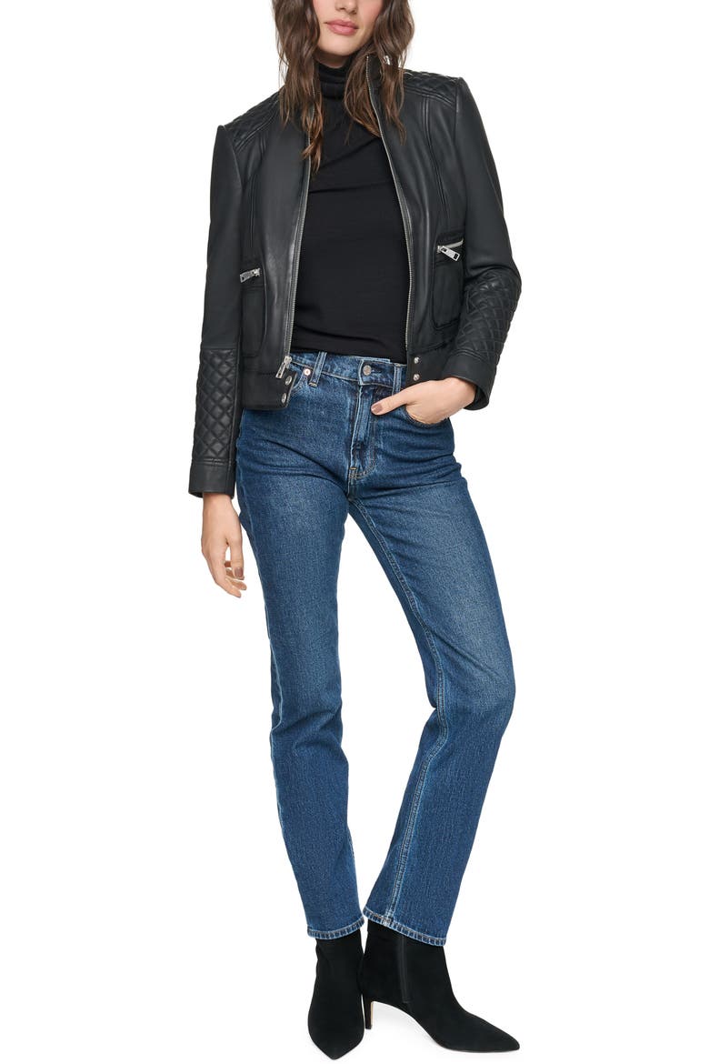 Hadley Leather Racer Jacket, Alternate, color, BLACK