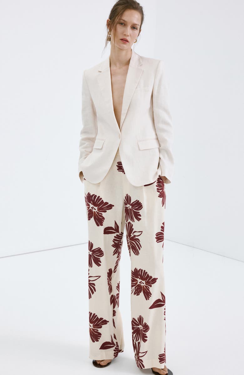 MANGO Pleated Print Straight Leg Pants, Alternate, color, Ecru
