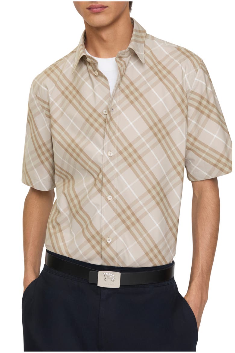 Relaxed Fit Check Cotton Shirt, Main, color, Stone grey