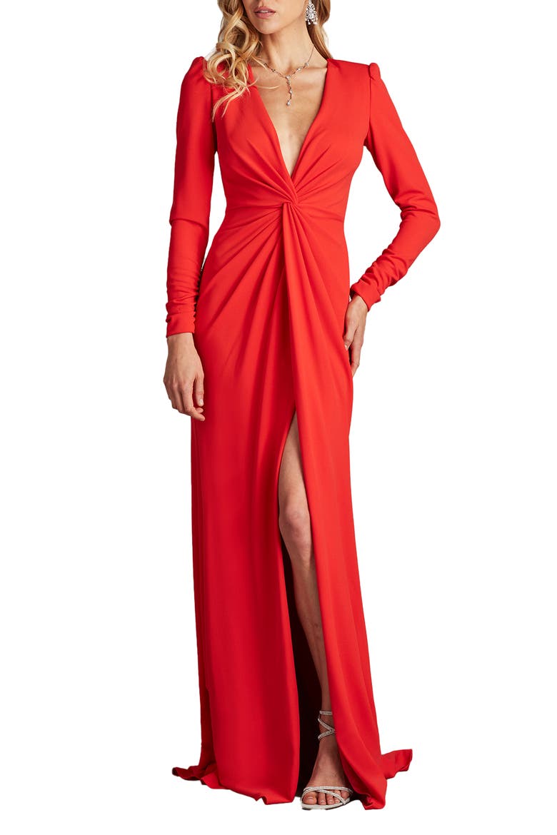 Long Sleeve Mermaid Gown, Main, color, RED ROSE