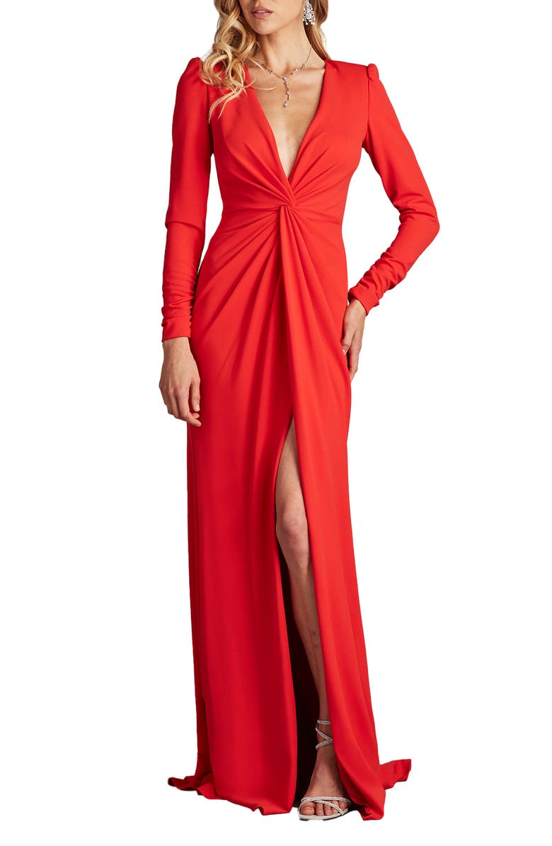 Tadashi Shoji Long Sleeve Mermaid Gown, Main, color, Red Rose