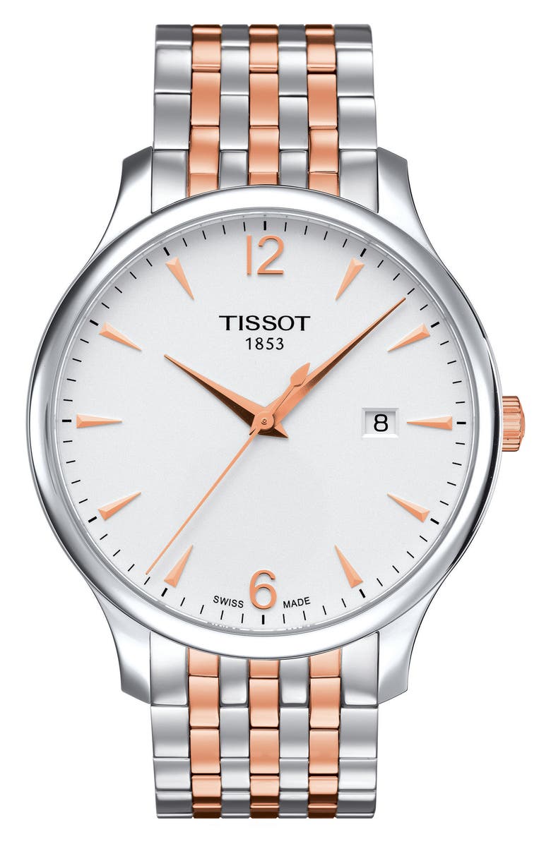 Tissot Tradition Bracelet Watch, 42mm, Main, color, Silver/Rose Gold