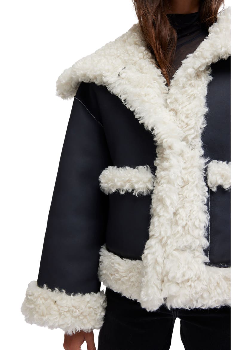 Kiki Faux Leather Jacket with High Pile Fleece Trim, Alternate, color, BLACK COMBO