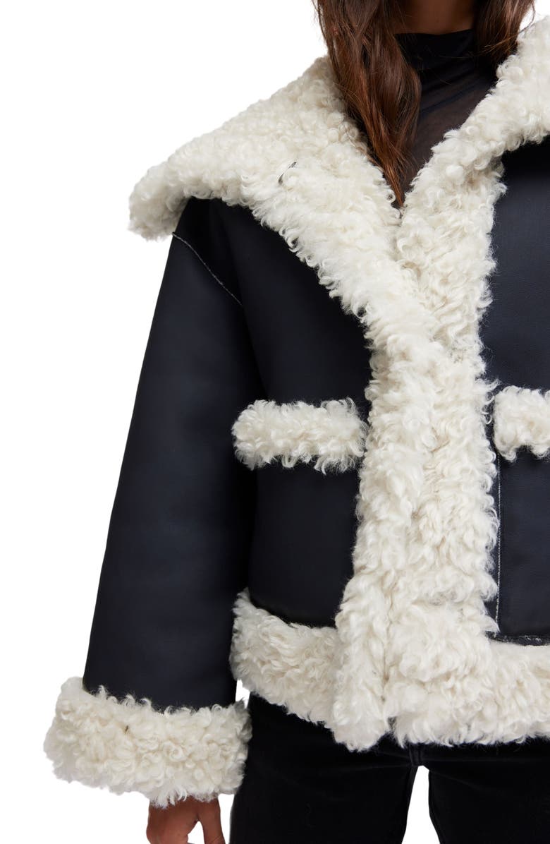 Free People Kiki Faux Leather Jacket with High Pile Fleece Trim, Alternate, color, Black Combo