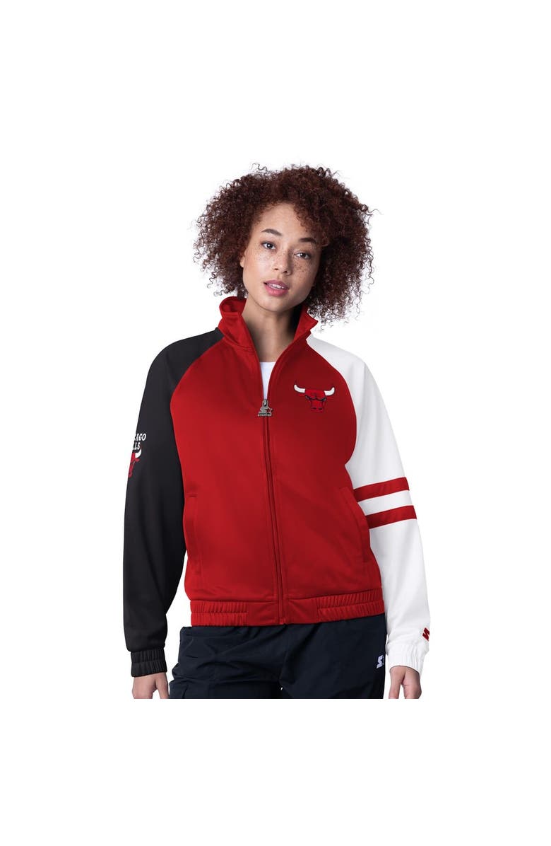 STARTER Women's Starter Red Chicago Bulls Line Up Dolman Raglan Full-Zip Track Jacket, Alternate, color, Red