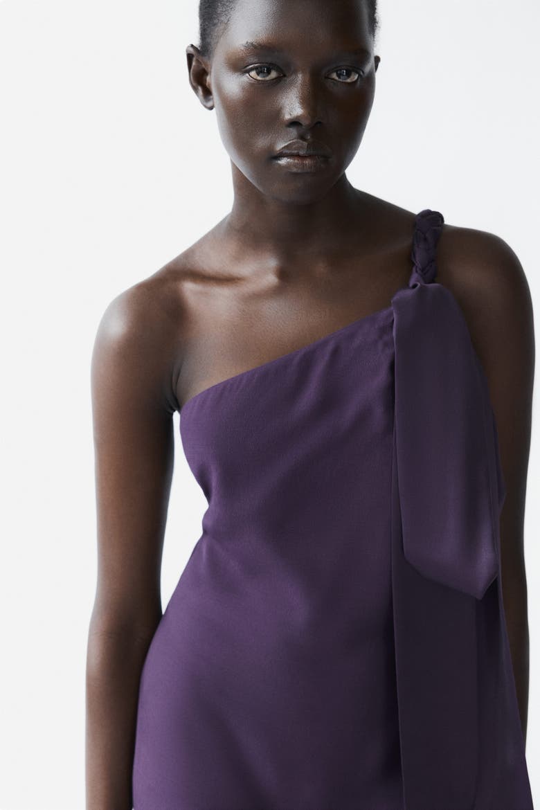 Braided-detail One-shoulder Dress, Alternate, color, Purple
