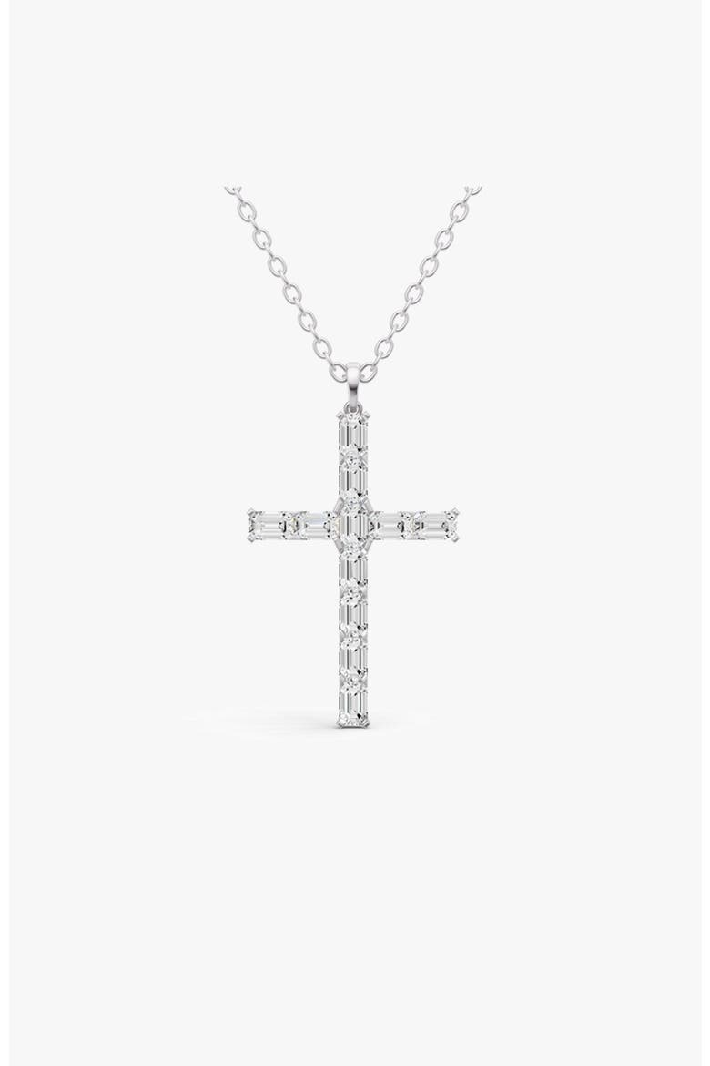 14K Gold 6 ct Necklace Emerald Cross Diamond Pendant, Main, color, White Gold