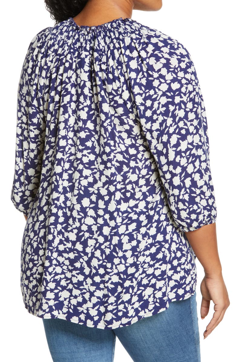 Bobeau Floral Pint Smocked Neck Top, Alternate, color,