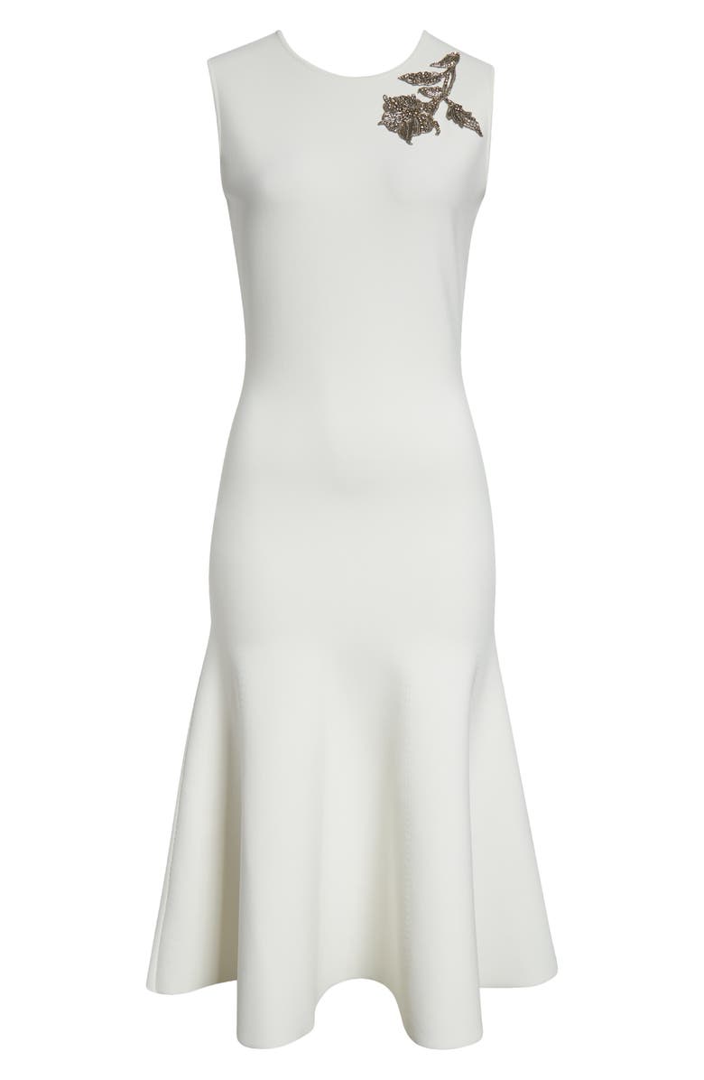 McQueen Banshee Embroidery A-Line Midi Dress, Alternate, color, Optic White/ Crystal