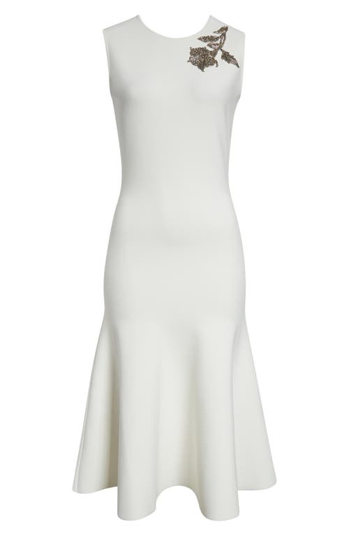 Alexander Mcqueen Crystal Embroidered Sleeveless Flared Midi Dress In Optic White/crystal