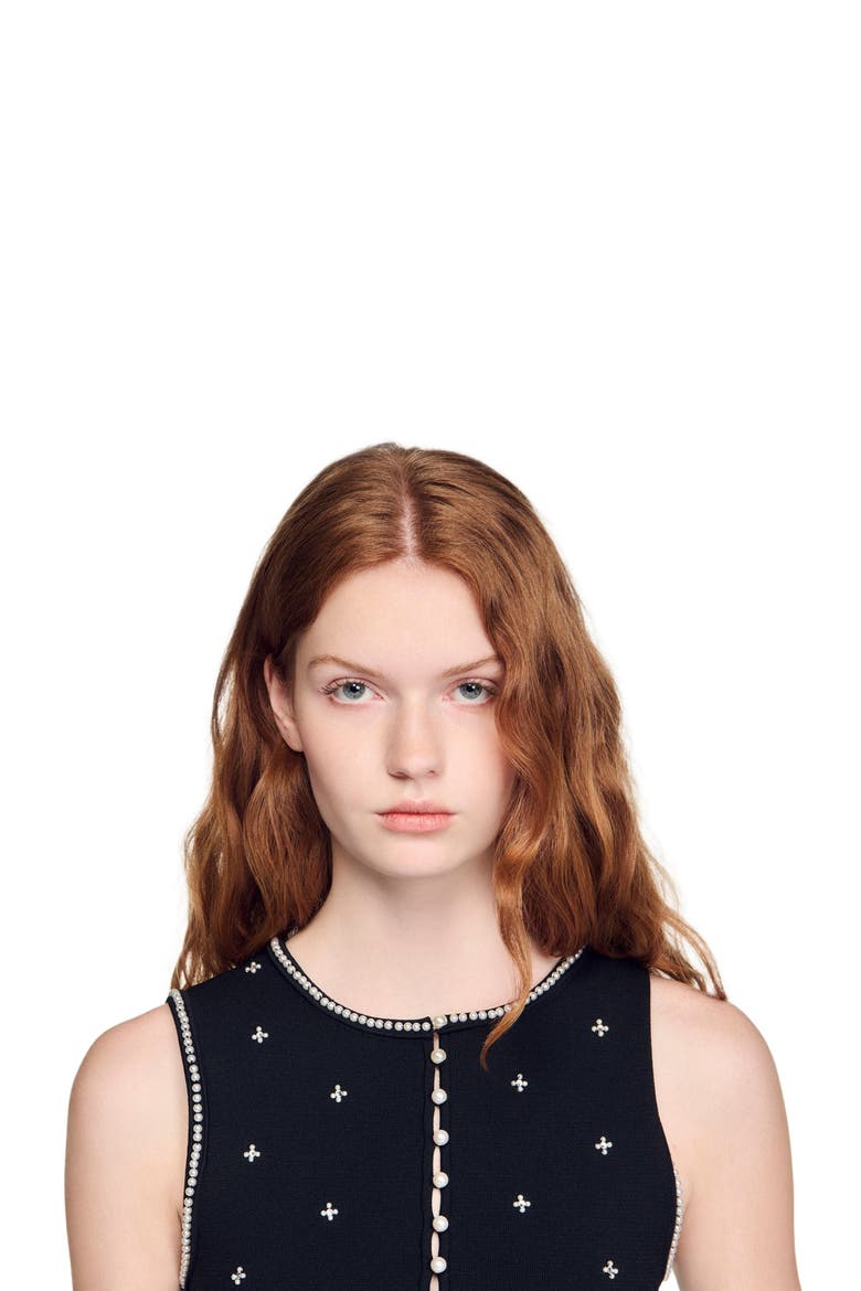 Jewelled embroidered knit crop top, Alternate, color, Black