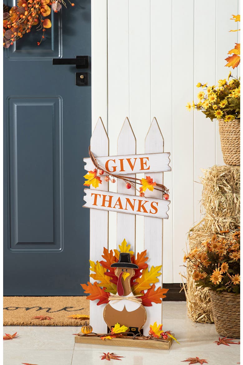 28"H Thanksgiving Wooden Fence Turkey Porch Decor, Alternate, color, White
