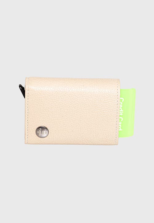 Furniq Uk Genuine Leather Caviar Pattern Trifold Card Holder In Sand