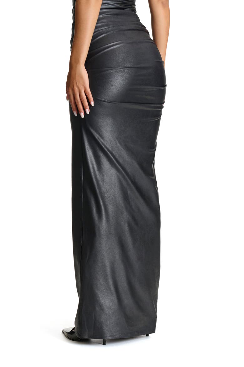 Draped Faux Leather Maxi Skirt, Alternate, color, BLACK