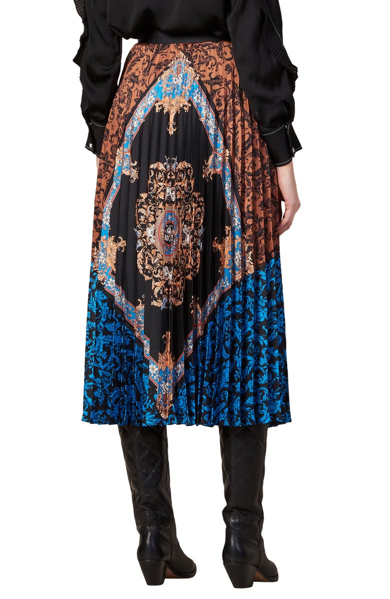 SANDRO Ivona Mix Scarf Print Pleated Skirt, Alternate, color, 