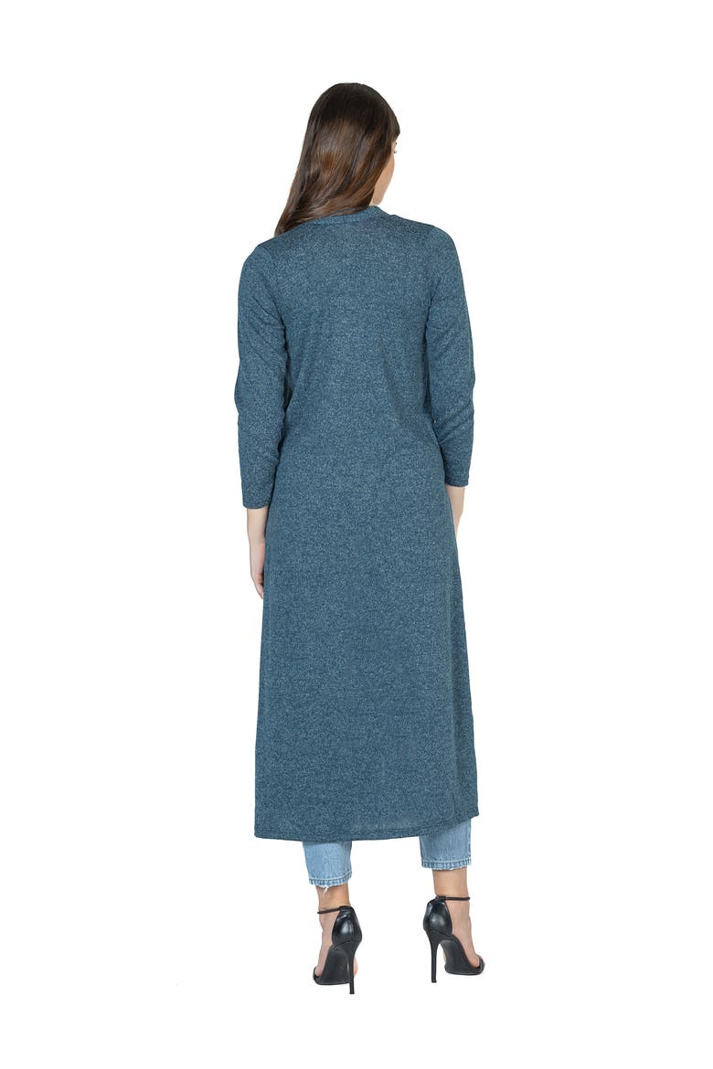 Womens Long Duster Open Front Knit Cardigan, Alternate, color, Teal
