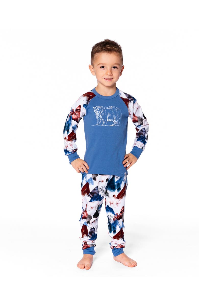 Deux par Deux Two-Piece Organic Cotton Pajama Set Bear, Main, color, Blue