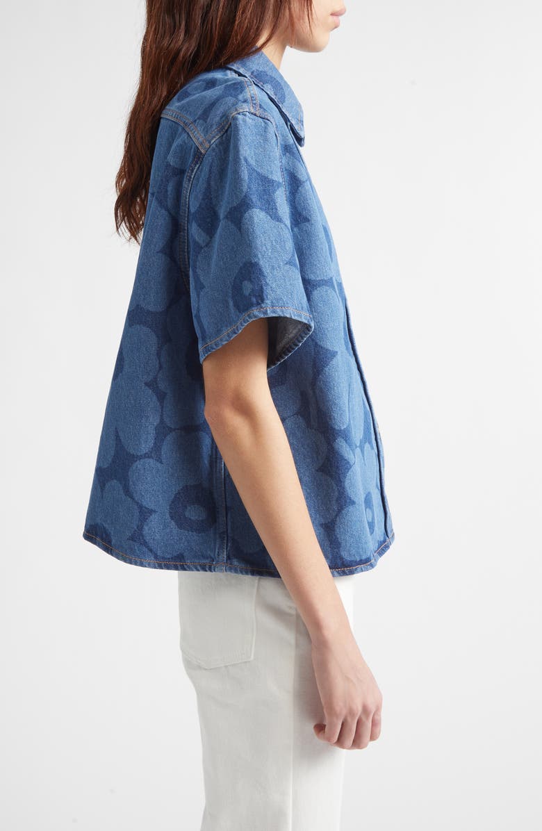 Marimekko Maridenim Kuvata Unikko Floral Print Top, Alternate, color, Mid Indigo