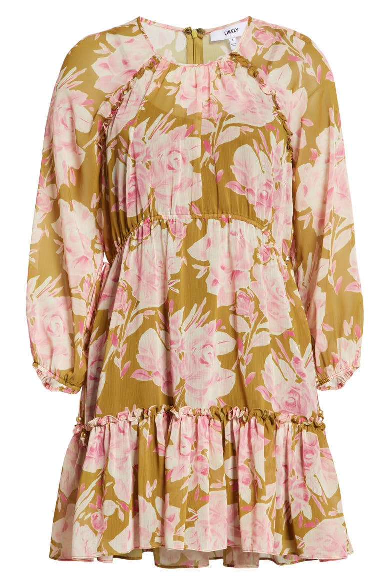 Women's Hadi Floral Long Sleeve Tiered Dress, Alternate, color, OLIVE OIL/ PINK