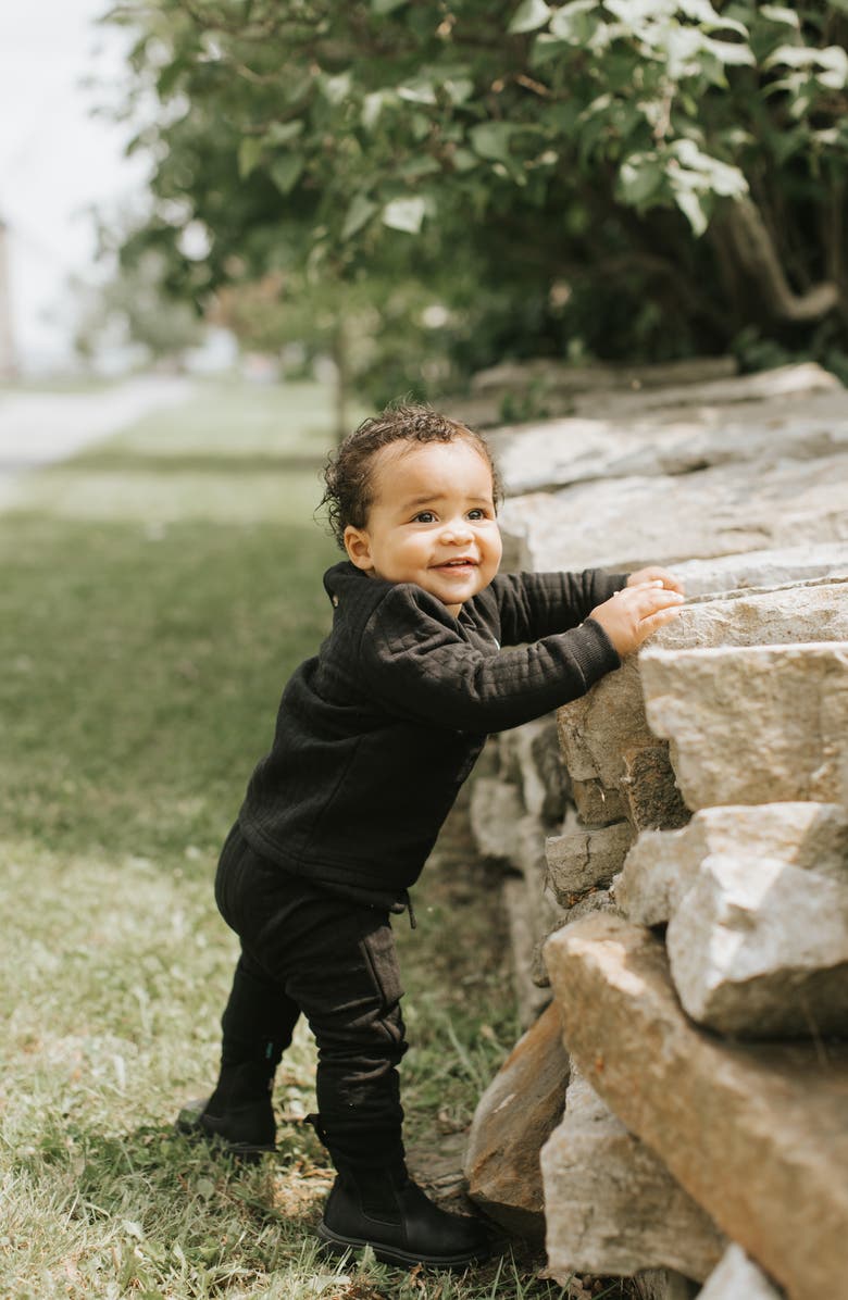 FIRSTS by Petit Lem Baby Penguin Rib Sweatshirt & Joggers Set, Alternate, color, Black