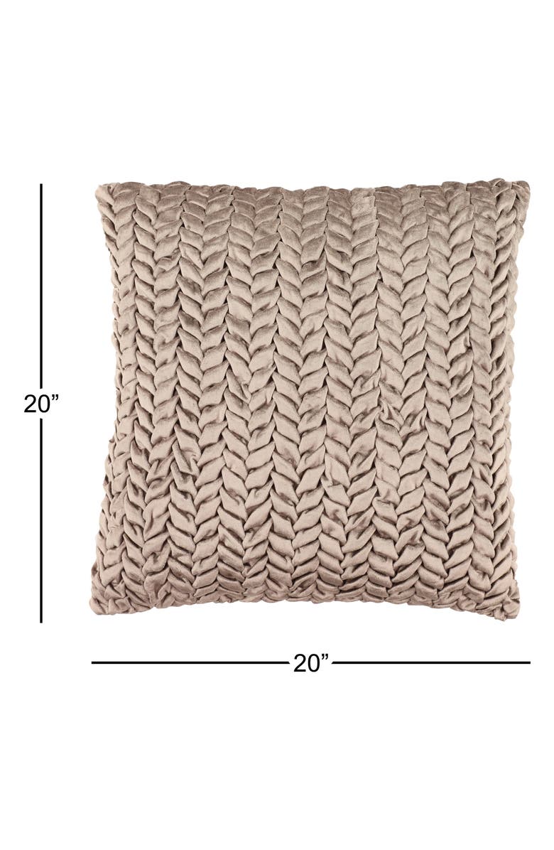UMA Beige Velvet Square Decorative Throw Pillow with Smocked Braid Pattern, Alternate, color, 