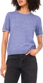 1.STATE Double Crewneck Short Sleeve Sweater