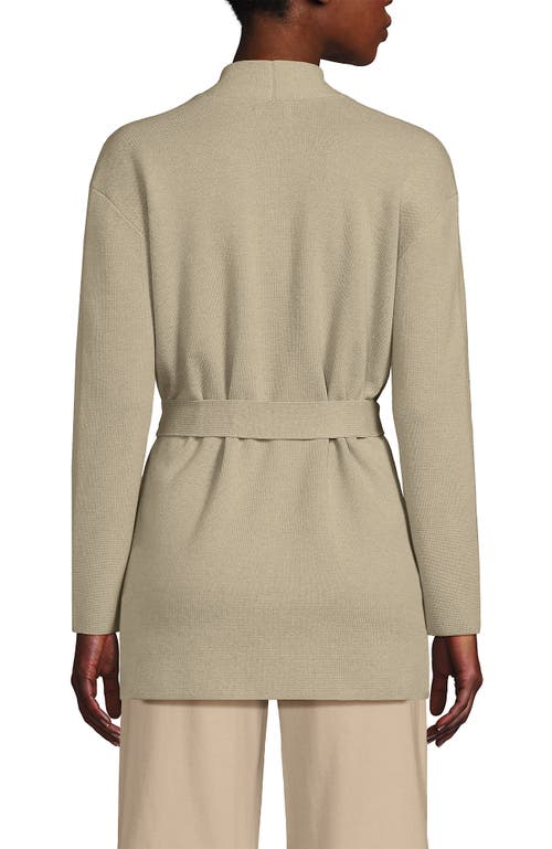 Lands' End Fine Gauge Milano Belted Long Line Cardigan Sweater In Champagne Heather