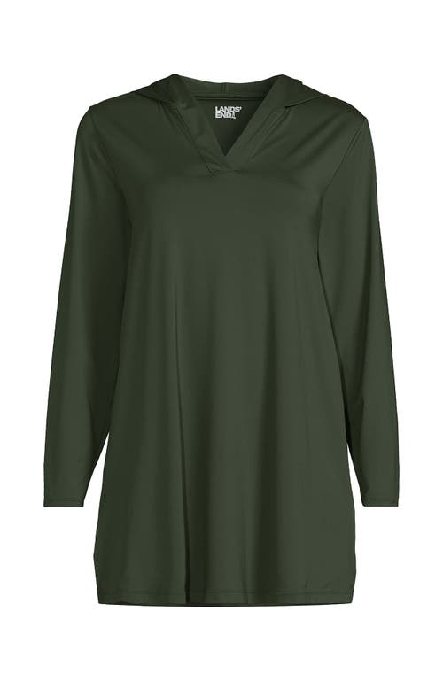 Lands' End Cotton Jersey Long Sleeve Hooded Swim Cover-up Dress In Rich Olive Green