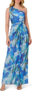 Adrianna Papell Draped One-Shoulder Chiffon Cocktail Dress