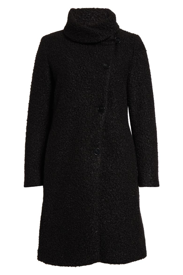 Asymmetric Bouclé Coat, Alternate, color, SOLID BLACK