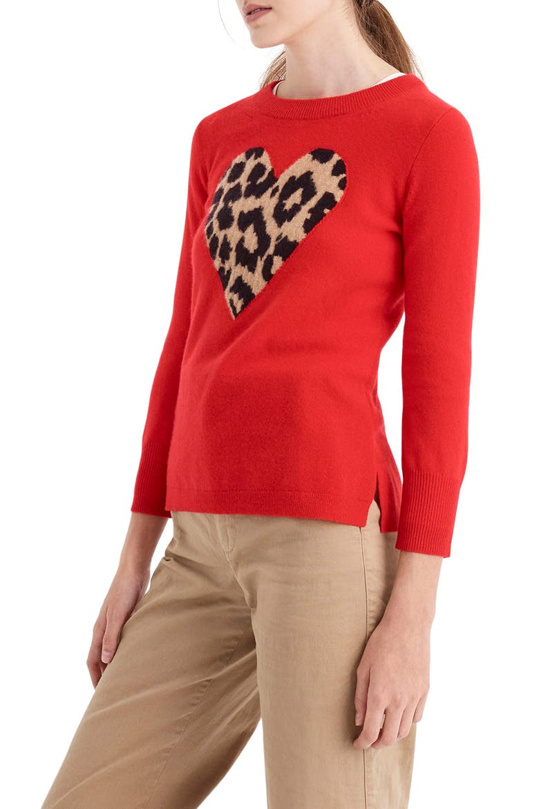 Leopard Heart Everyday Cashmere Sweater, Alternate, color, BRIGHT CERISE LEOPARD