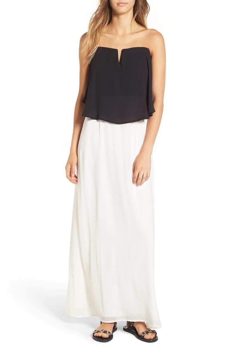 Strapless Popover Maxi Dress, Main, color, EGGSHELL/ BLACK