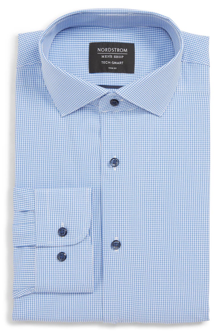 Tech-Smart Trim Fit Stretch Check Dress Shirt, Alternate, color, BLUE AZURITE