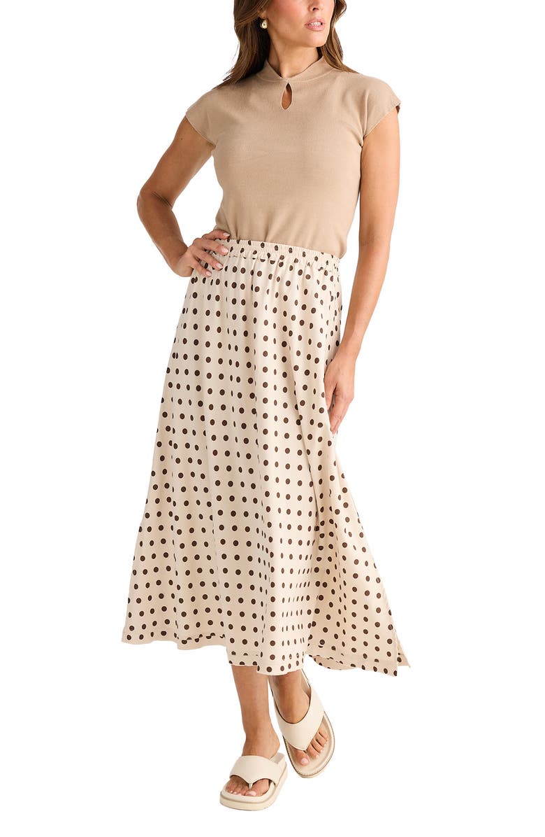 Brave+True Oakley Print Cotton Skirt, Alternate, color, Ivory/ Chocolate Polka Dot