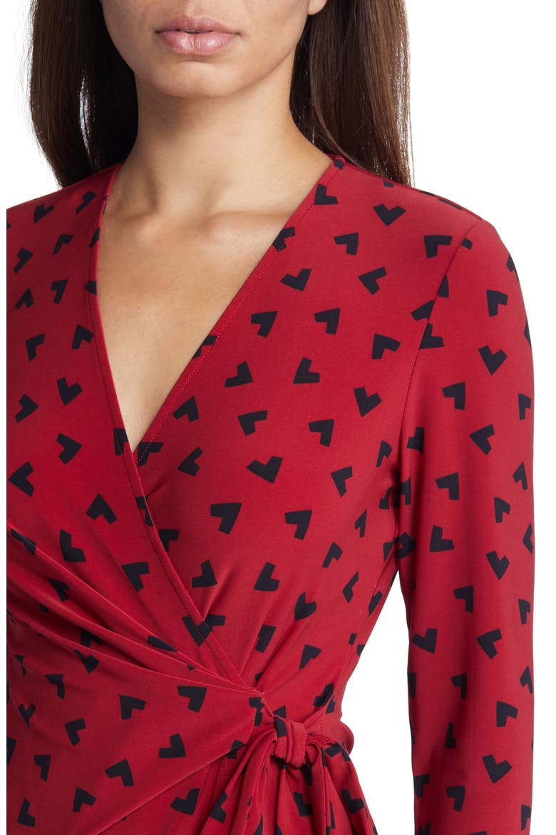 Heart Print Long Sleeve Wrap Dress, Alternate, color, TITAN RED/ ANNE BLACK