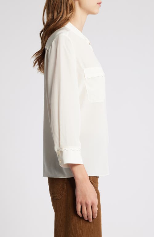 Frame Scallop Trim Silk Button-up Shirt In White