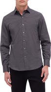 Bugatchi Axel Shaped Fit Basketweave Print Stretch Button-Up Shirt
