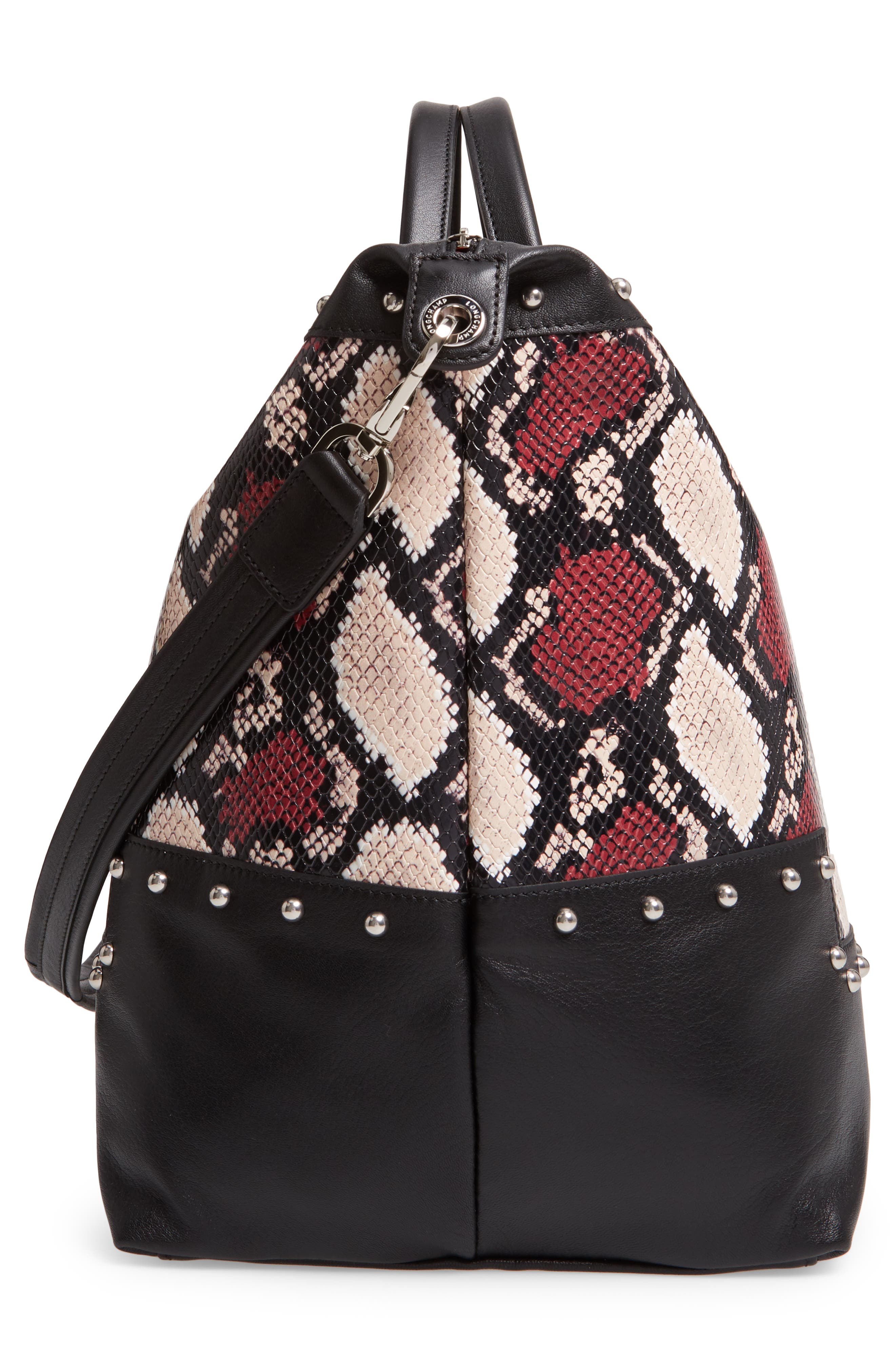 Longchamp Le Pliage Python Embossed Leather Satchel, Alternate, color, 