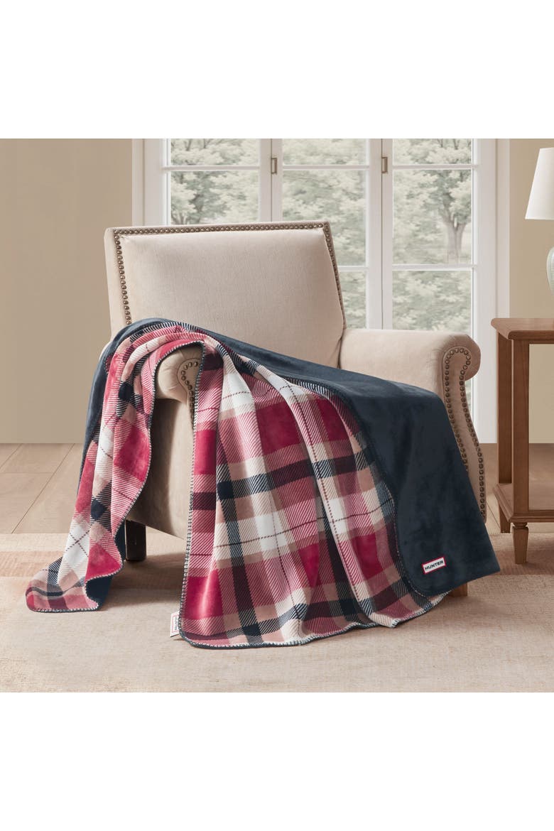Reversible Plush Throw Blankets, Alternate, color, Weston Garnet Plaid