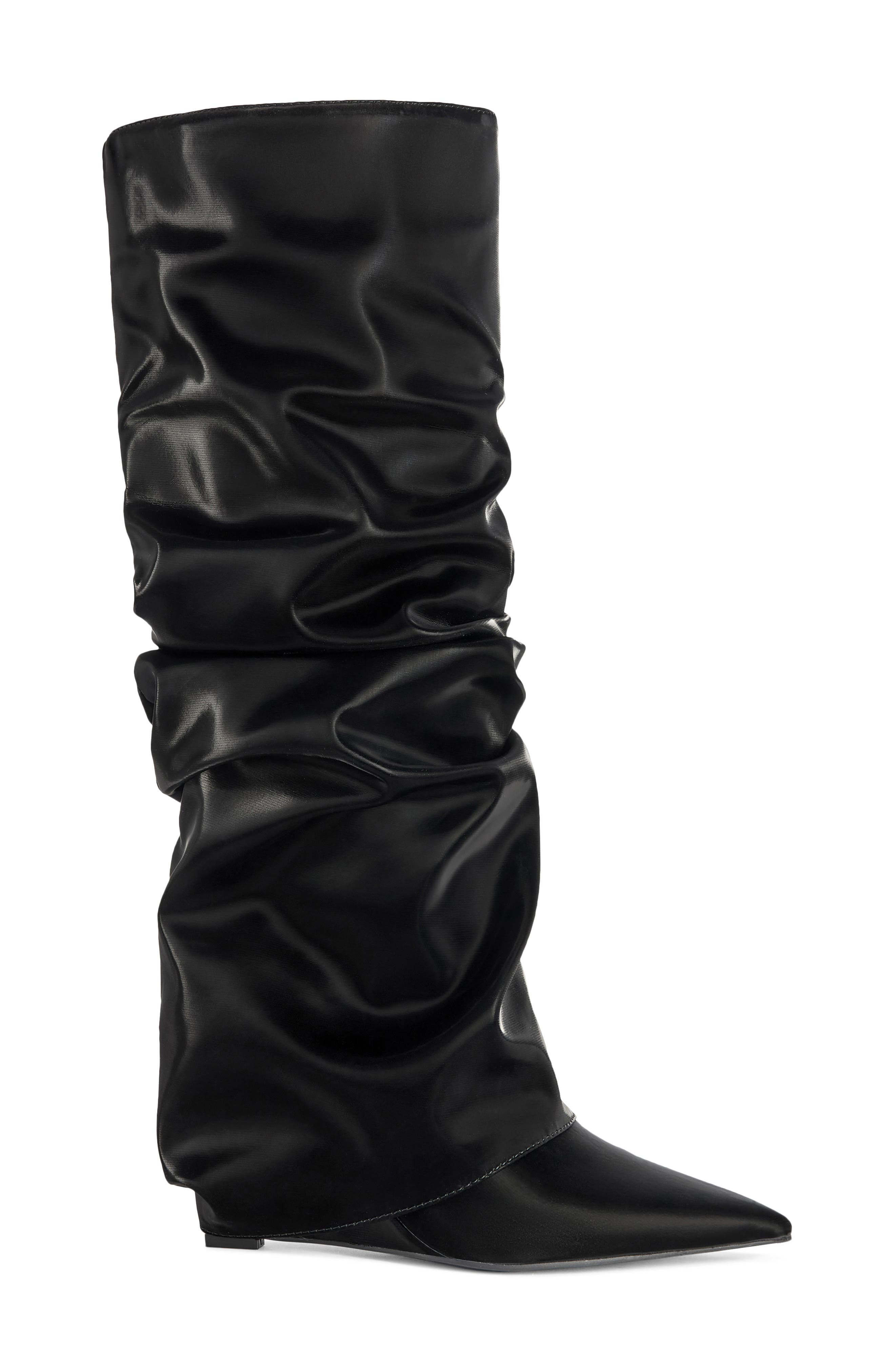 Zylla Slouchy Faux Leather Boot, Alternate, color, BLACK