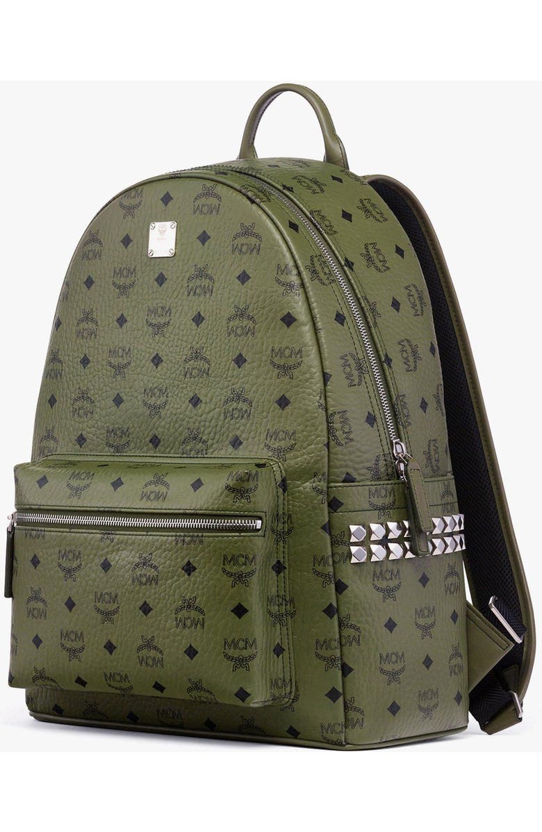 MCM Stark Side Studs Backpack in Visetos, Alternate, color, Khaki Moss