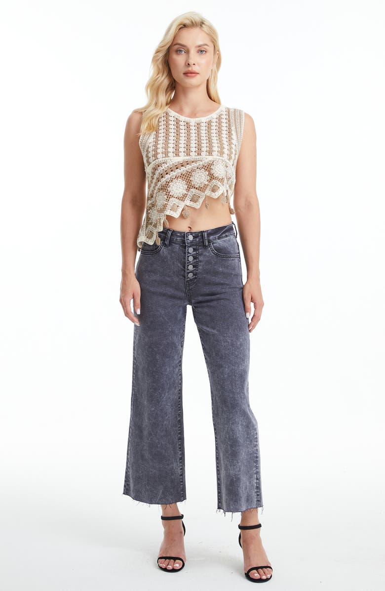 Bayeas High Waist Raw Hem Ankle Wide Leg Jeans, Alternate, color, Graphite