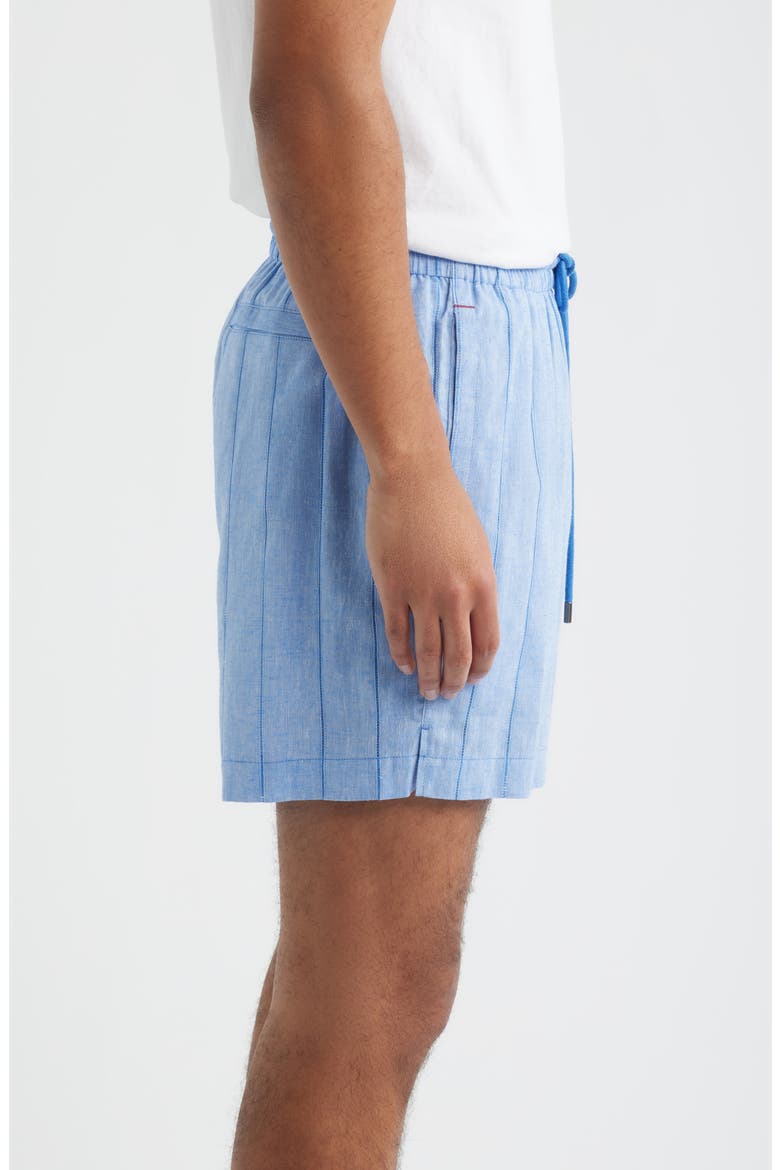 Pinstripe Cotton & Linen Pajama Shorts, Alternate, color, BLUE