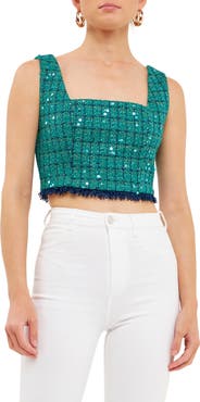 Endless Rose Premium Fringe Tweed Crop Tank