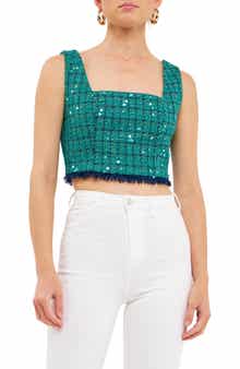 Premium Fringe Tweed Crop Tank