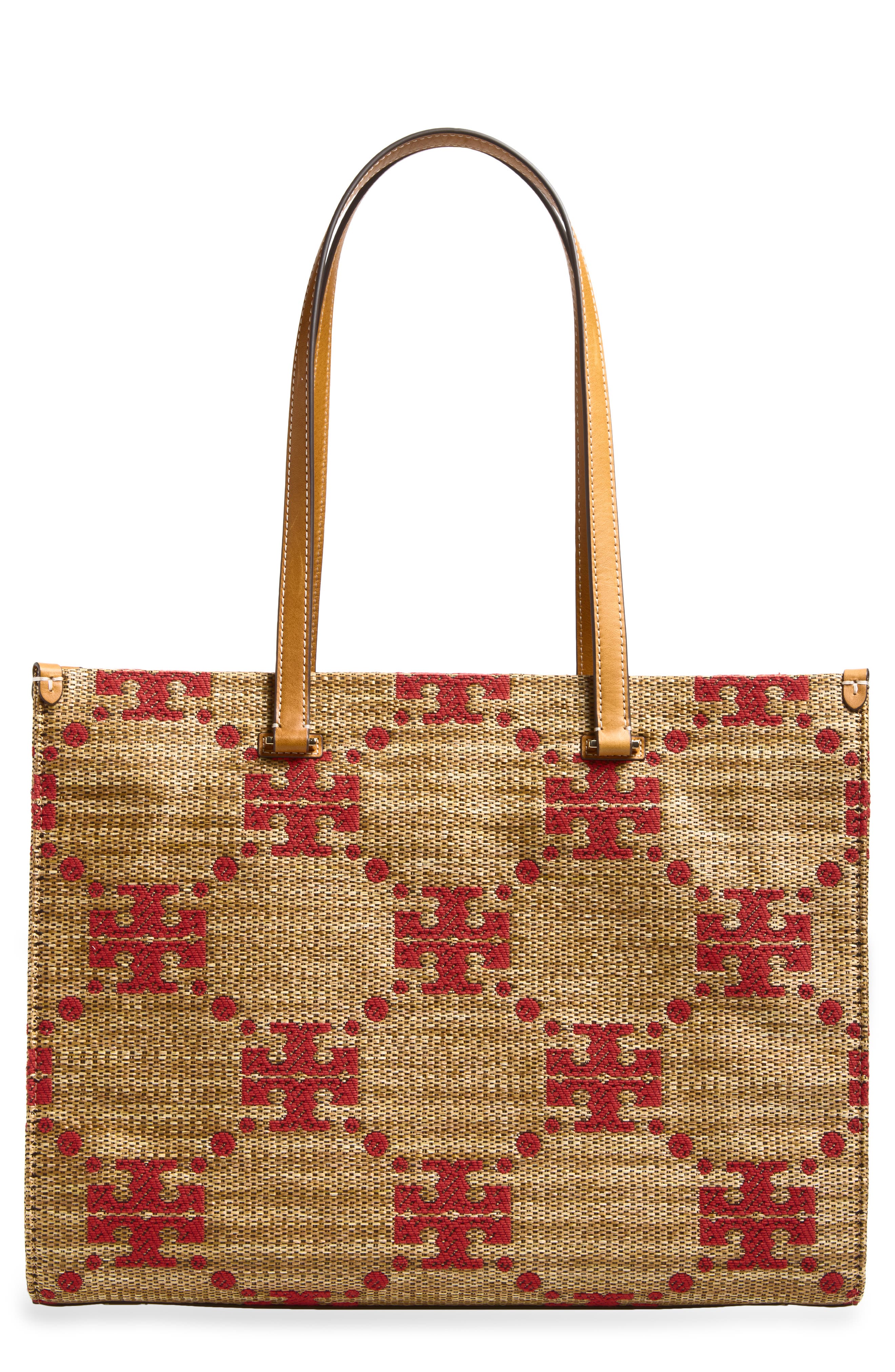 Tory Burch T Monogram Woven Tote, Main, color, Natural