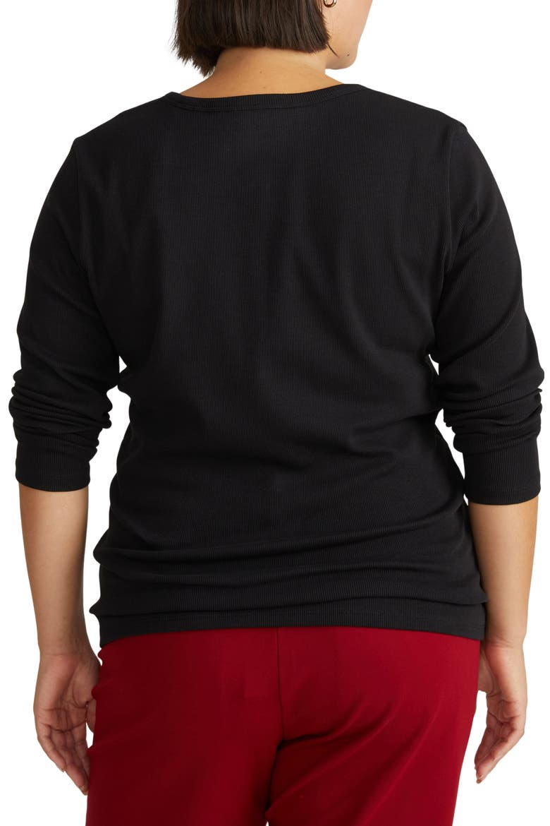 Long Sleeve Stripe Henley, Alternate, color, BLACK