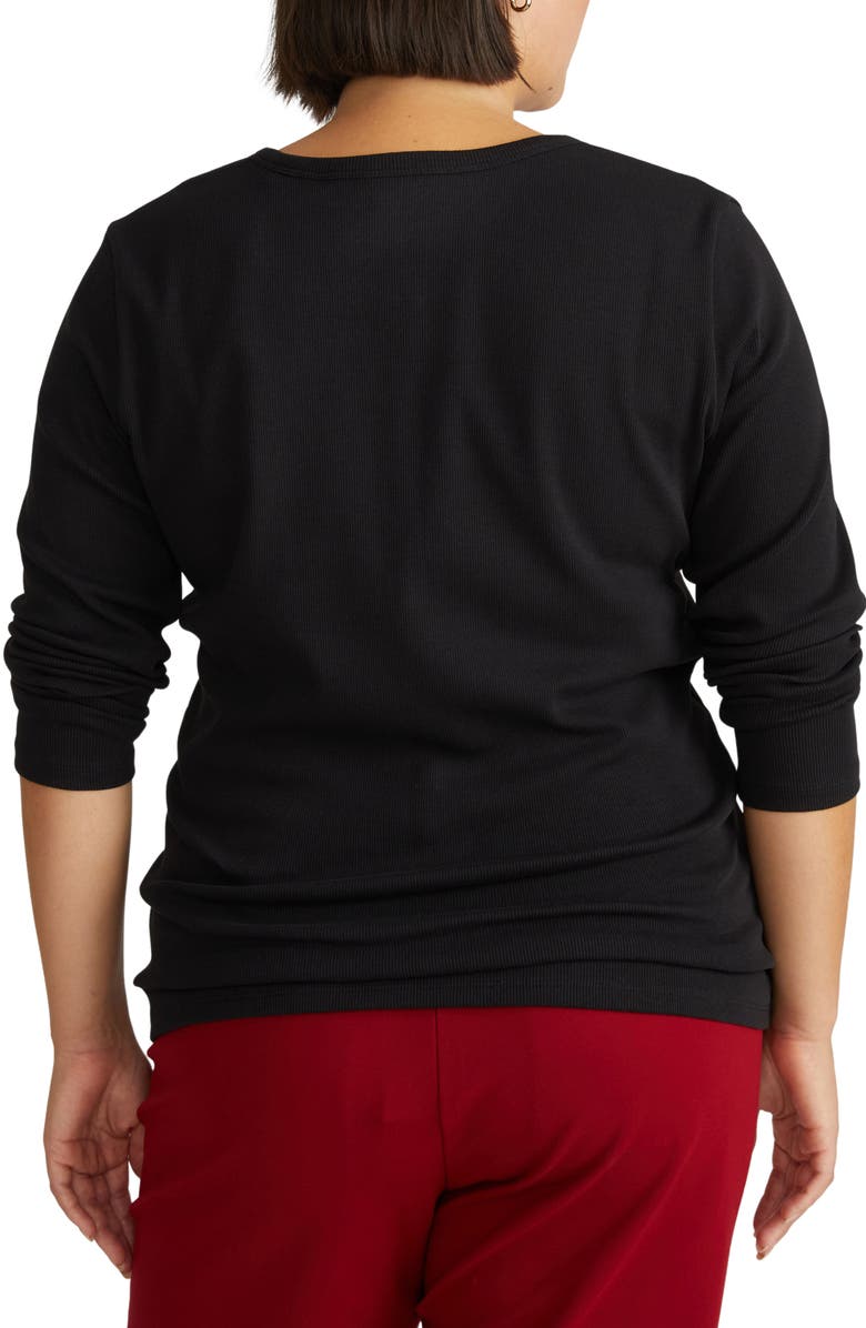 Universal Standard Long Sleeve Stripe Henley, Alternate, color, Black