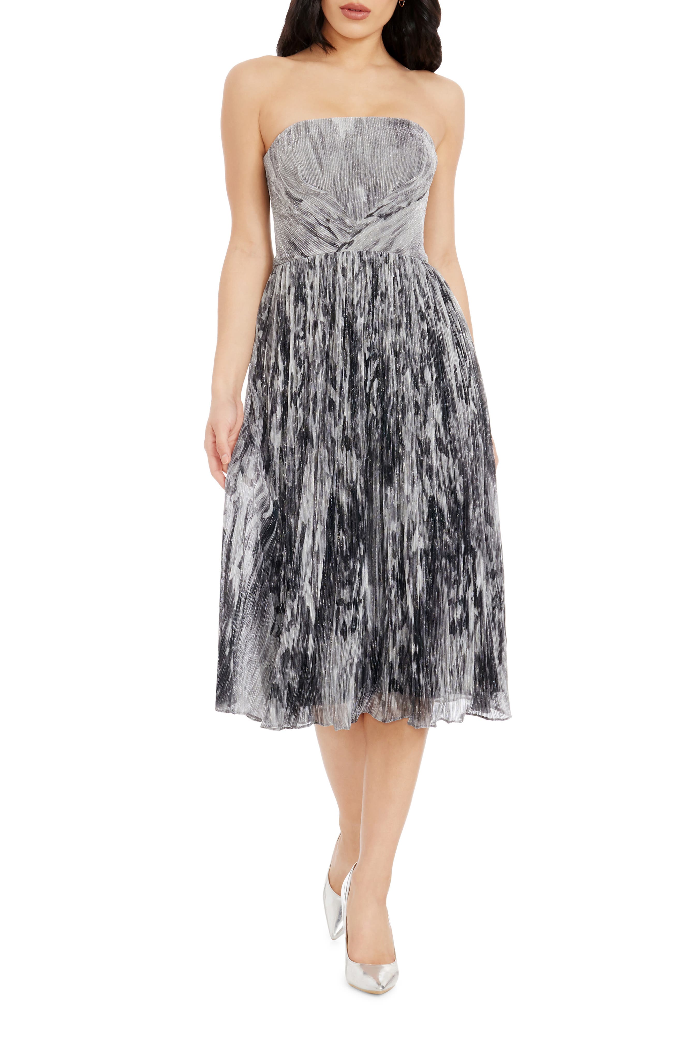 Dress the Population Nadine Metallic Strapless Fit & Flare Cocktail Dress