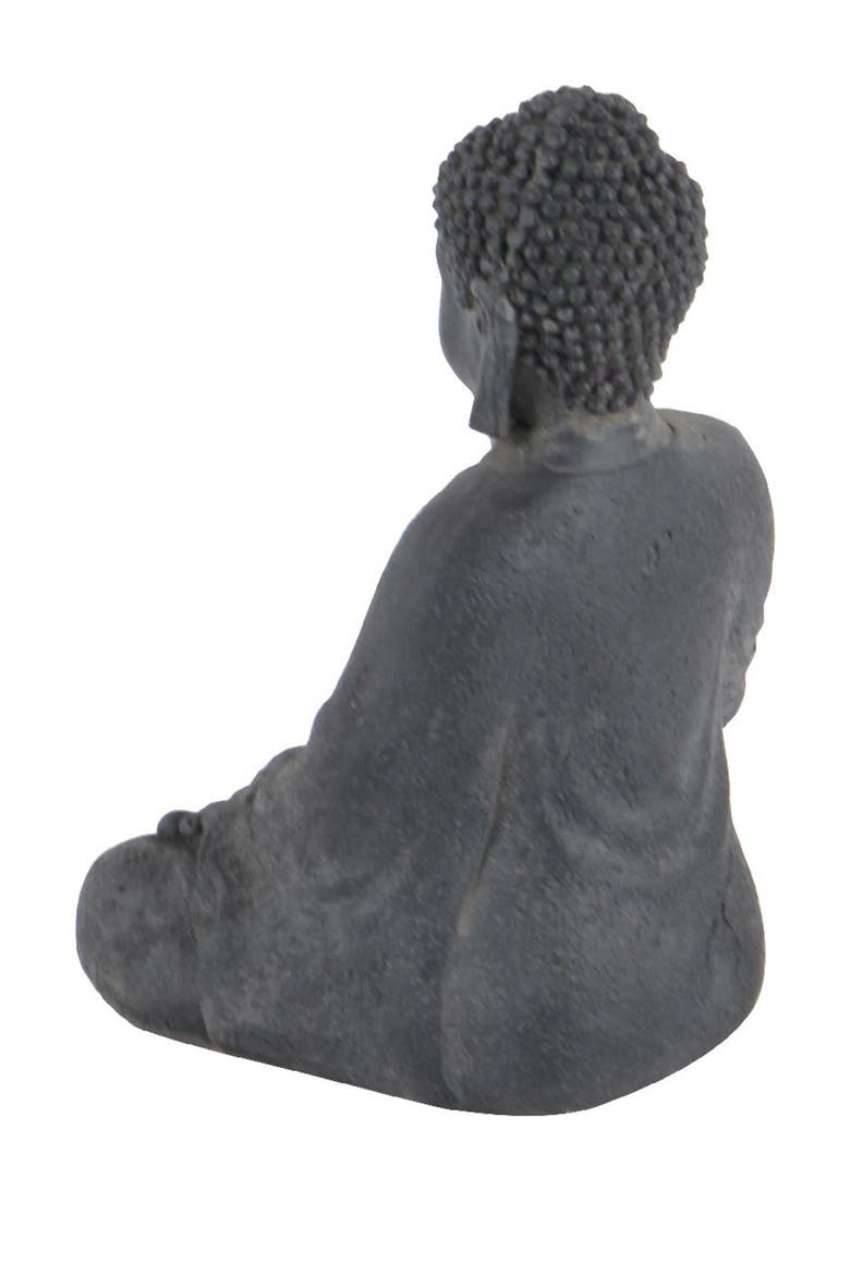 Gray Ceramic Meditating Buddha Sculpture with Engraved Carvings & Relief Detail, Alternate, color, GREY